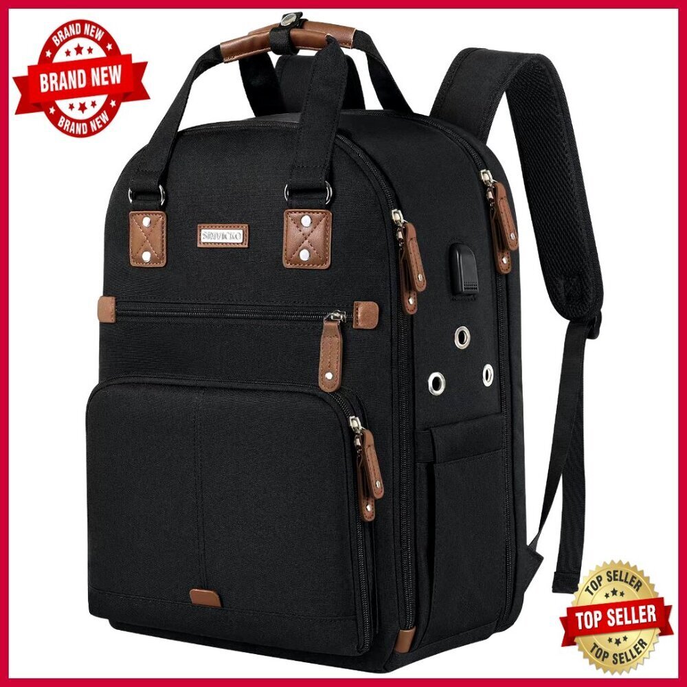 Large Knitting Backpack Tote with USB Port, 28L Yarn Storage Organizer